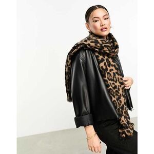 Aldo Womens Fischile Leopard Print Neck Wrap Rectangular Scarf Black Brown